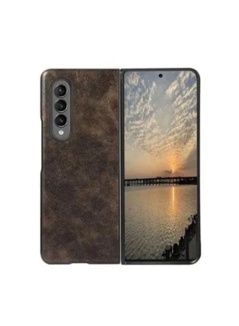 جراب واقٍ مقاوم للصدمات مصنوع من جلد الأعمال ومقاوم للصدمات لهاتف Samsung Galaxy Z Fold 3 5G بني - Image 1