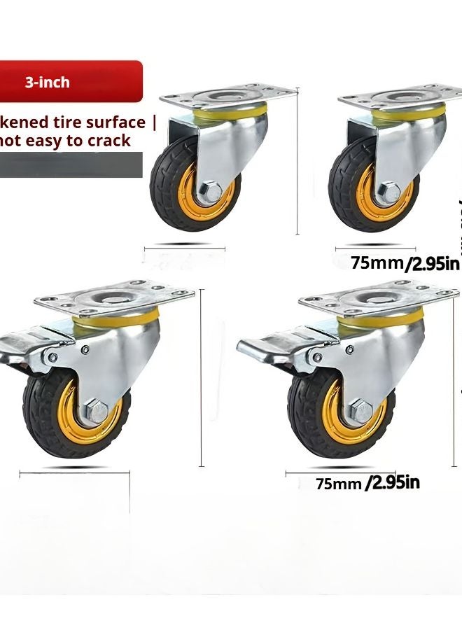 2Pcs 3 Inch Solid Rubber Casters With Dual Ball Bearings And Brake System - Image 5