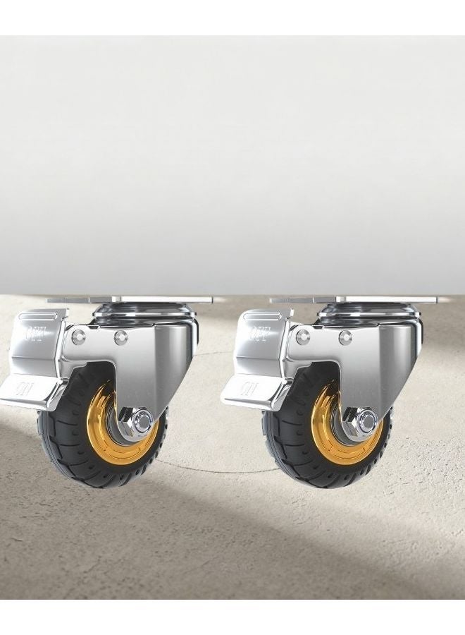 2Pcs 3 Inch Solid Rubber Casters With Dual Ball Bearings And Brake System - Image 1