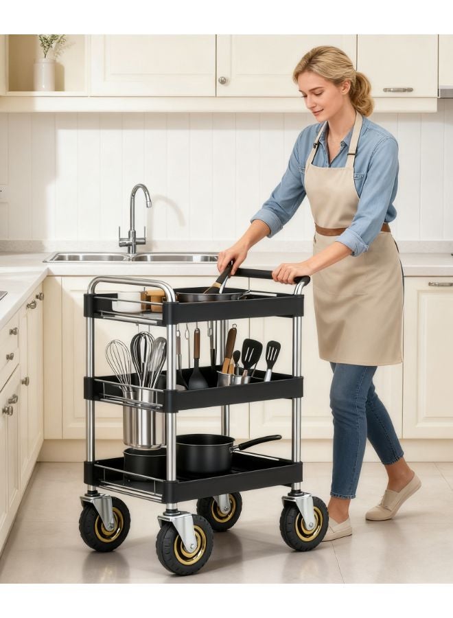 2Pcs 3 Inch Solid Rubber Casters With Dual Ball Bearings And Brake System - Image 2