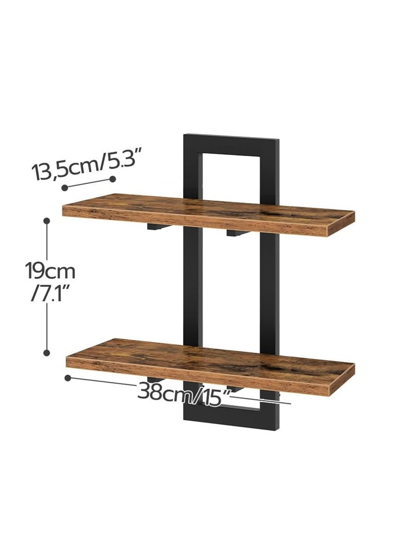 لوبيتيز رفوف عائمة ، مجموعة رفوف جدارية 15 بوصة من 1 ، رفوف تخزين مثبتة على الجدار 2-Tier ، رفوف حمام معلقة ، لغرفة المعيشة ، غرفة النوم ، الحمام ، المطبخ ، البني - Image 3