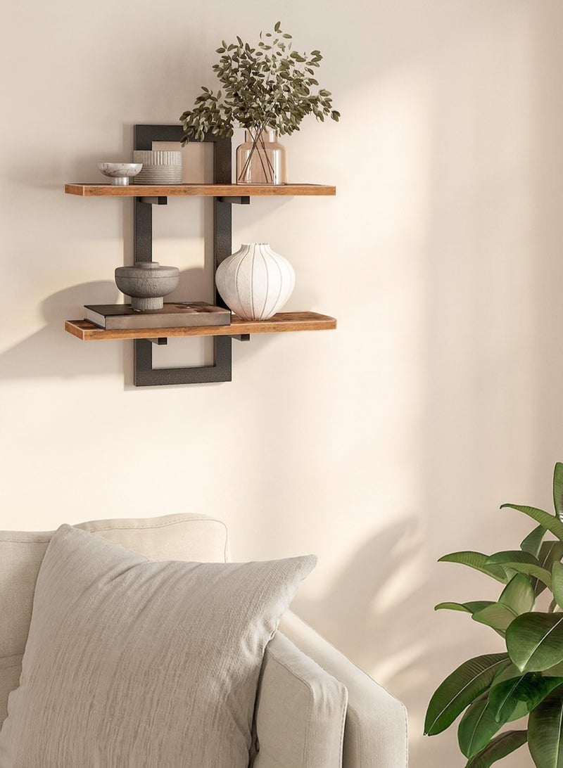 لوبيتيز رفوف عائمة ، مجموعة رفوف جدارية 15 بوصة من 1 ، رفوف تخزين مثبتة على الجدار 2-Tier ، رفوف حمام معلقة ، لغرفة المعيشة ، غرفة النوم ، الحمام ، المطبخ ، البني - Image 2