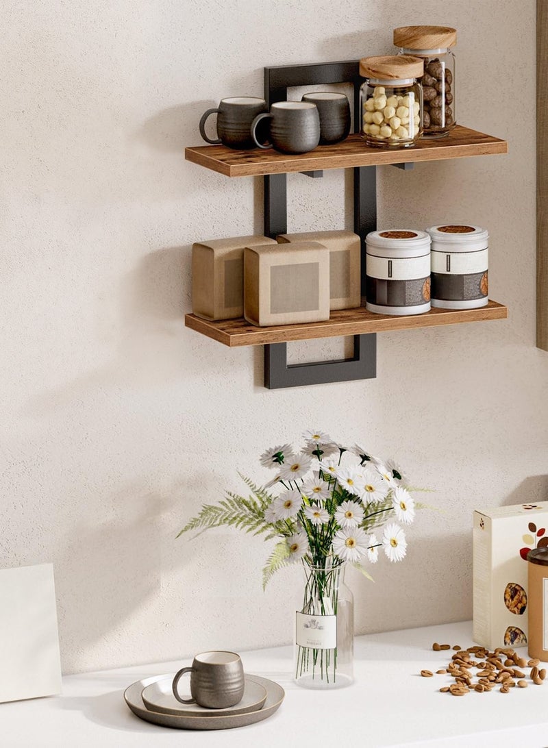 لوبيتيز رفوف عائمة ، مجموعة رفوف جدارية 15 بوصة من 1 ، رفوف تخزين مثبتة على الجدار 2-Tier ، رفوف حمام معلقة ، لغرفة المعيشة ، غرفة النوم ، الحمام ، المطبخ ، البني - Image 1