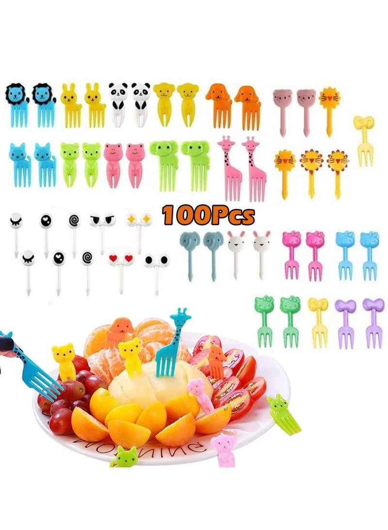 MODERN HOME 100 Pcs Food Fruit Fork Picks for Kids Cute Animals Box Decor Forks Cake Little Forks Dessert Forks Mini Cartoon Toothpick for Cake Dessert Pastry Party Supply - Image 1