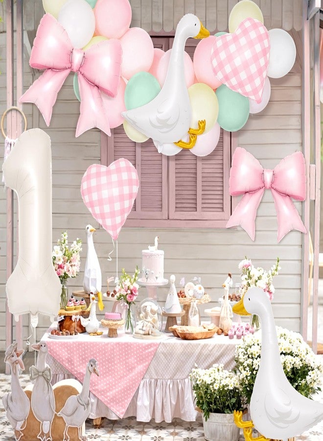 Kriyokiaa Silly Goose 1st Birthday Party Decorations - 7 Pcs Goose Balloons & Pink Bow Set - 40” Number Balloon, Pink Heart Bow Balloons for Baby Girls' First Birthday Party - Image 4