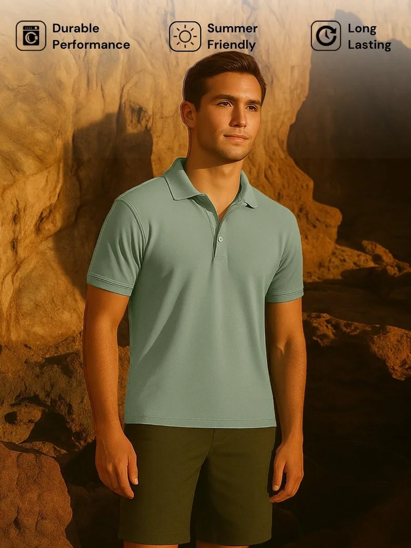 NOBERO Men's Cotton Solid Regular Fit Polo Shirt