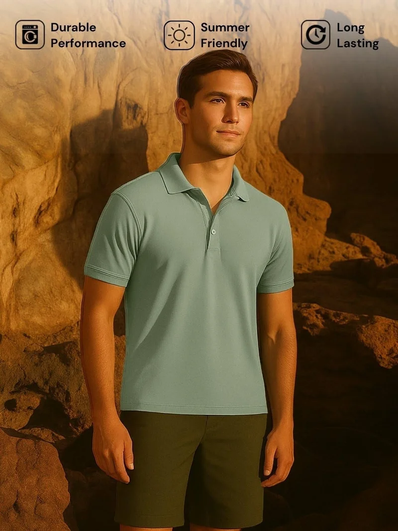 نوبيرو قميص بولو رجالي قطن سادة بقصة عادية