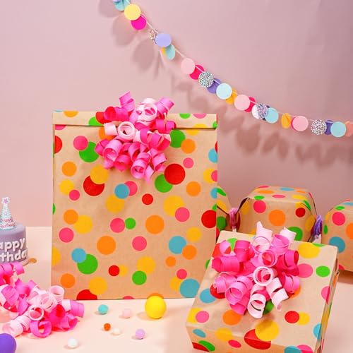 BIOBROWN Kraft Wrapping Paper Roll Colorful Polka Dots Design Perfect for Birthday Holiday Wrap 17 inch X 33 feet - Image 3