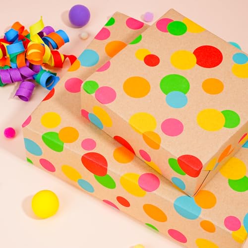 BIOBROWN Kraft Wrapping Paper Roll Colorful Polka Dots Design Perfect for Birthday Holiday Wrap 17 inch X 33 feet - Image 2
