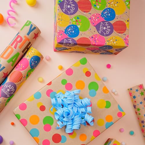 BIOBROWN Kraft Wrapping Paper Roll Colorful Polka Dots Design Perfect for Birthday Holiday Wrap 17 inch X 33 feet - Image 5
