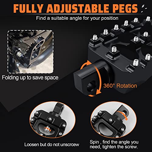 StarknightMT CNC Wide Fat Footpegs 360° Roating MX Foot Pegs Chopper Bobber Style Compatible with Dyna Fatboy Sportster Iron 883 (Black) - Image 2