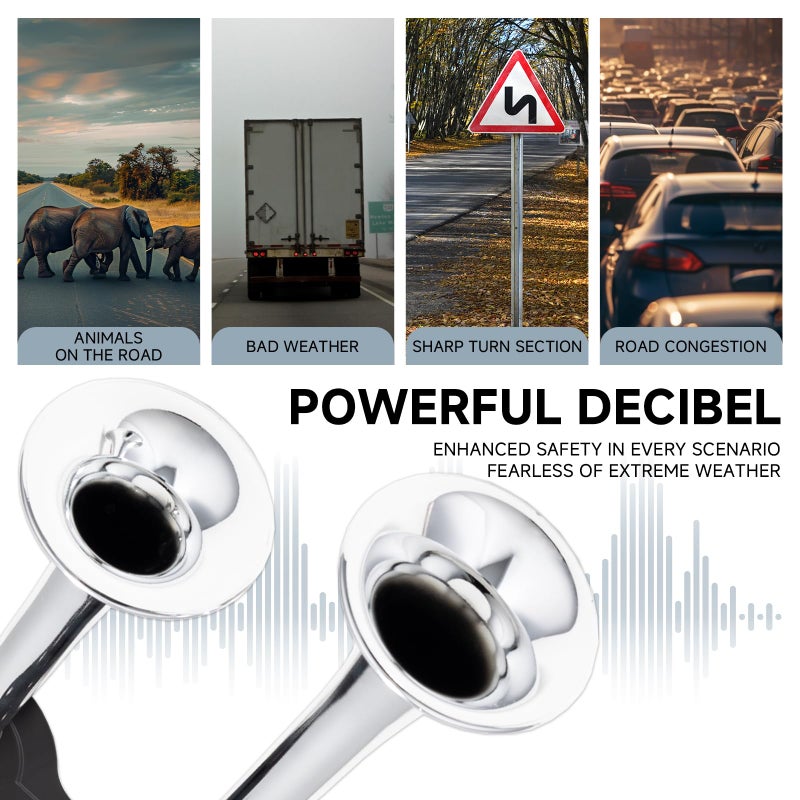 FARBIN بوق فربين 12 فولت كهربائي عالي الصوت لشاحنة للسيارة بوق مزدوج للدراجة النارية والشاحنة وبيك أب وسيارة SUV وقارب (فضي) - Image 3
