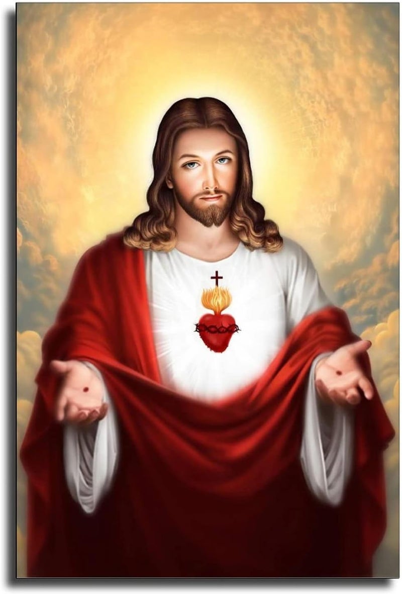 FireDeer Catholic Jesus Poster Print On Canvas Painting Christian God Pictures for Living Room No Frame (Sacred Heart of Jesus-2,16x24inch) - Image 1
