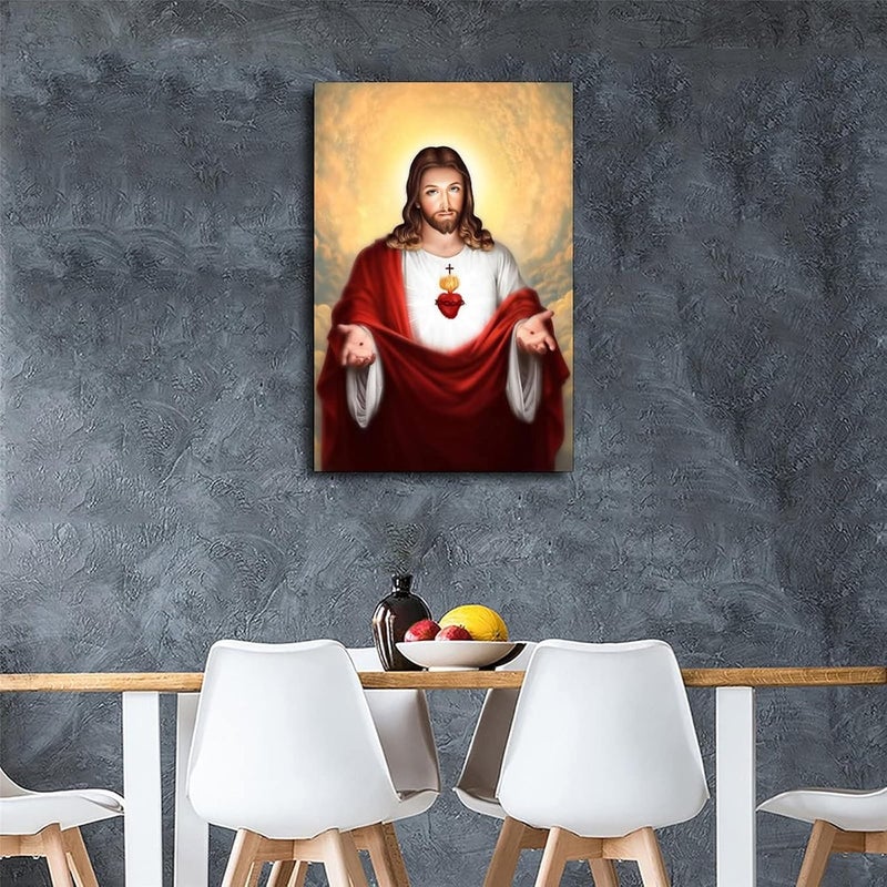FireDeer Catholic Jesus Poster Print On Canvas Painting Christian God Pictures for Living Room No Frame (Sacred Heart of Jesus-2,16x24inch) - Image 5