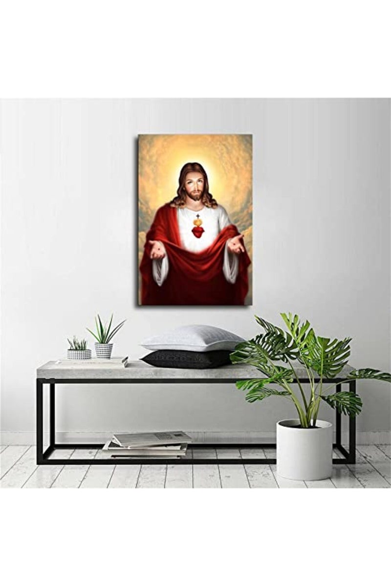 FireDeer Catholic Jesus Poster Print On Canvas Painting Christian God Pictures for Living Room No Frame (Sacred Heart of Jesus-2,16x24inch) - Image 3