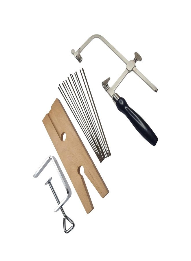 TAURISH 3-in-1 Professional Jeweler's Saw Kit - Adjustable Saw Frame, 144 Blades (Sizes 1/0-2), and V-Slot Wooden Bench Pin with Clamp - Jewelry Making, Wood, Metal and Craft Cutting Tool Set - Image 1