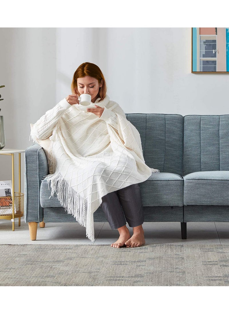 Zikra Sofa Decorative Blanket, Soft and Comfortable Knitted Blanket with Tassels for Sofa and Bed Diamond Shaped Coverlet Lightweight Decorative Bed End Blanket Nap Blanket (beige, 127x152cm) - Image 3