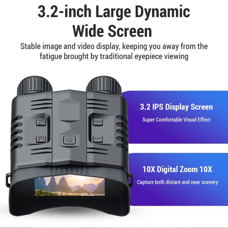 مقارنات رؤية الليل: أسود بنظام بصري كامل قابل للتعديل على 7 مستويات دقة فائقة 4K تكبير رقمي 10 أضعاف شاشة كبيرة بحجم 3.2 بوصة - نظارات رؤية الليل بالأشعة تحت الحمراء لمحبي التخييم والحيوانات البرية - Image 3
