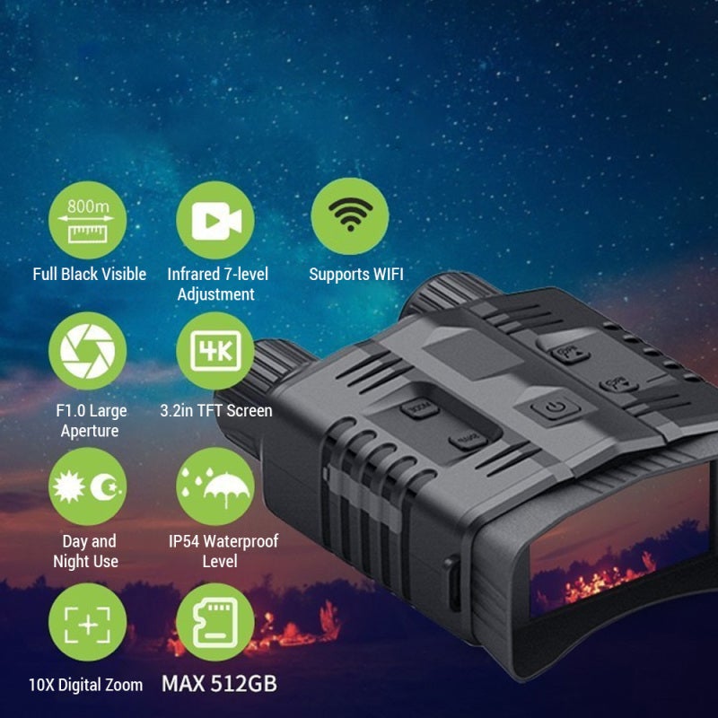 مقارنات رؤية الليل: أسود بنظام بصري كامل قابل للتعديل على 7 مستويات دقة فائقة 4K تكبير رقمي 10 أضعاف شاشة كبيرة بحجم 3.2 بوصة - نظارات رؤية الليل بالأشعة تحت الحمراء لمحبي التخييم والحيوانات البرية - Image 2