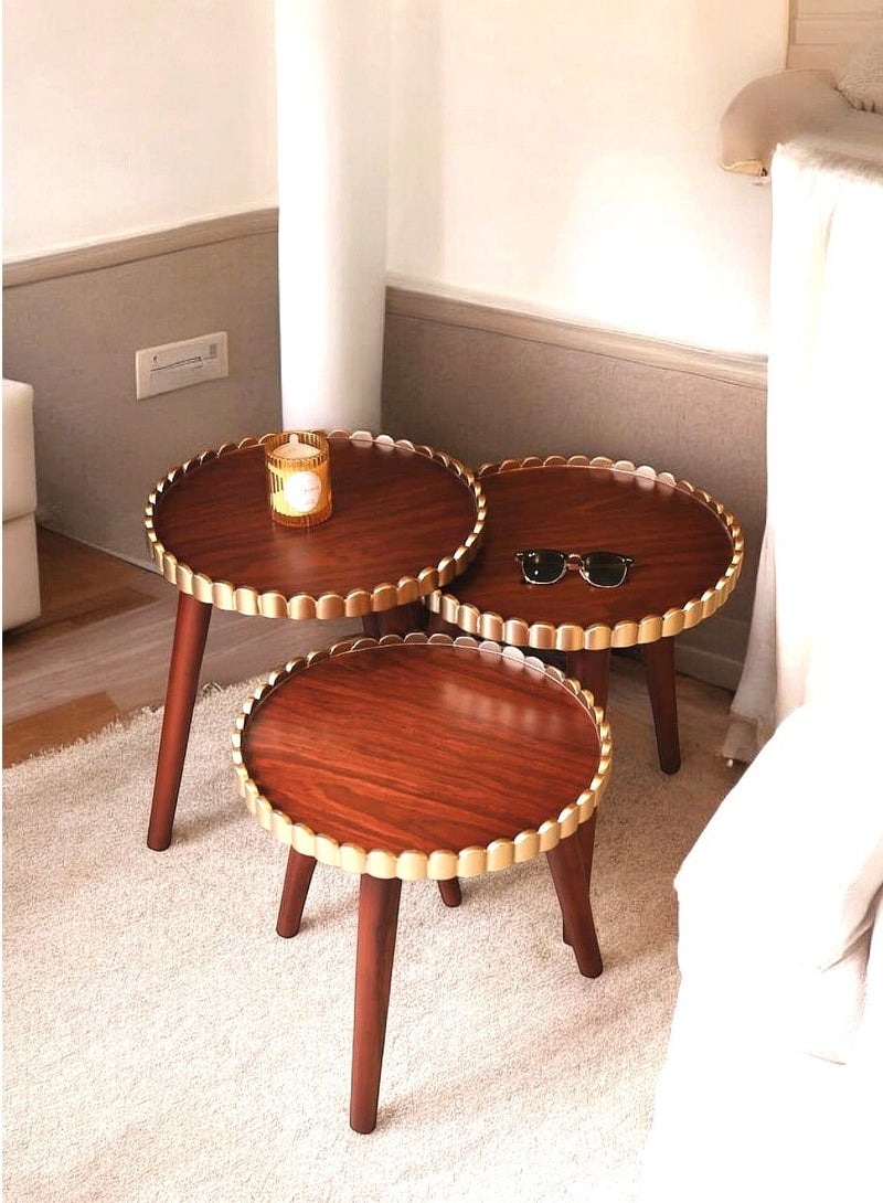 Set of 3 Wooden Beech Coffee Tables  With Different Heights  (Bonus Gift Included) - Image 1
