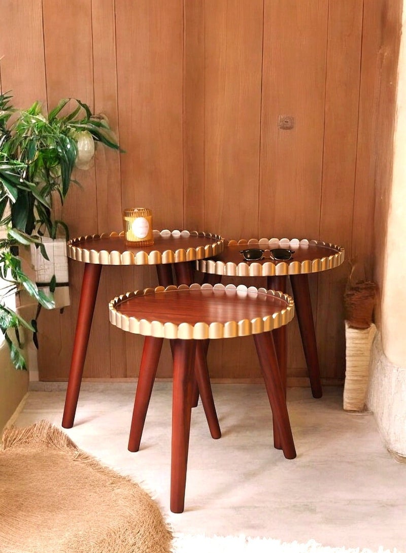 Set of 3 Wooden Beech Coffee Tables  With Different Heights  (Bonus Gift Included) - Image 2