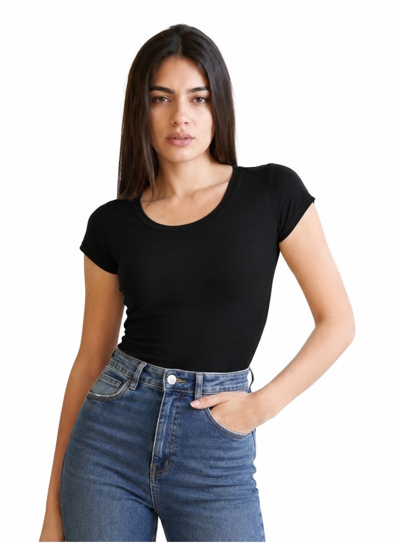 Silvy Lycra Lucy Half Sleeves Round Neck Top black