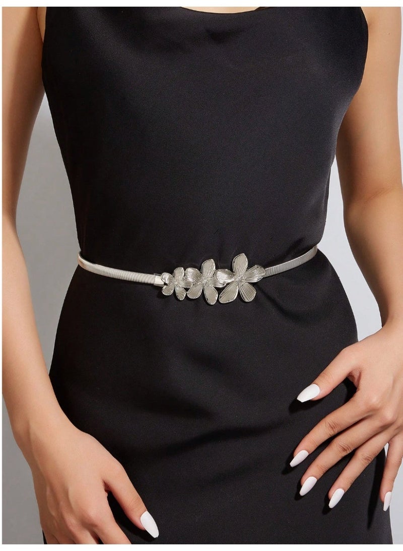 Shein 1pc New Floral Print  Alloy Waist Belt, For Dresses, Parties Or Daily Use - Image 1