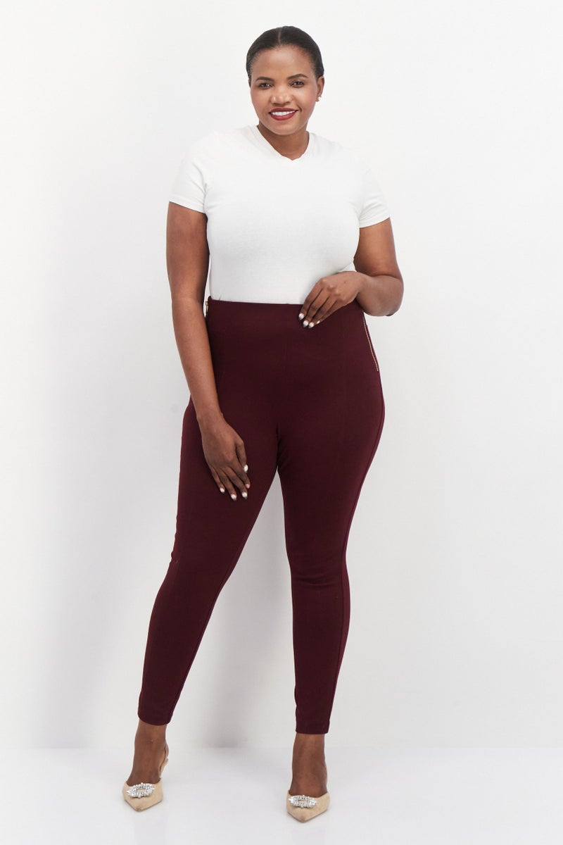 INC Women High Waist Skinny Pants, Maroon - Image 3