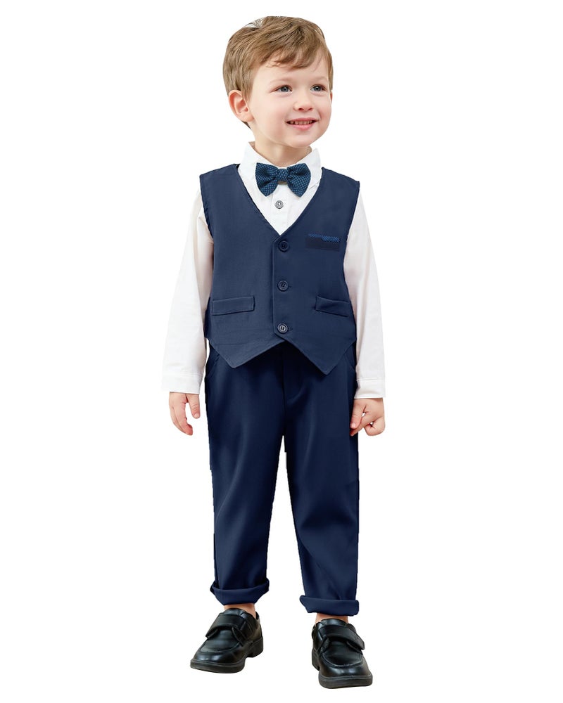 nilikastta Navy Blue Toddler Wedding Guest Outfit Boy Ring Bearer Outfits for Boys Dress Shirt/Bowtie/Vest/Suspender Pants for Religious Service 3-4t - Image 4