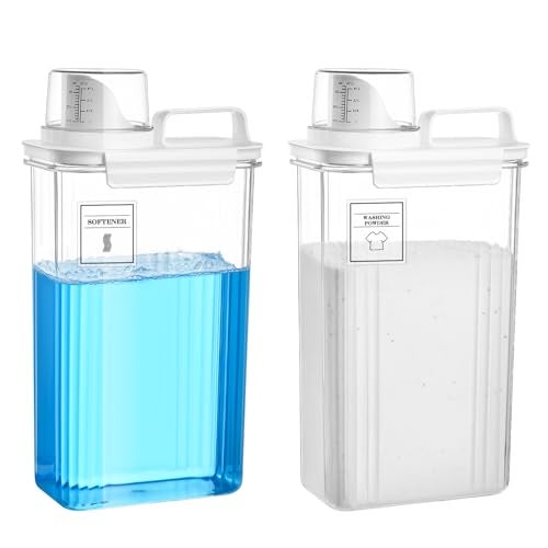 SUBEKYU Laundry Detergent Dispenser for Laundry Room,94oz Fabric Softener Dispenser,Liquid Laundry Detergent Container,Laundry Detergent Organizer for Laundry Room Organization with 6 Labels,2 Pack - Image 1
