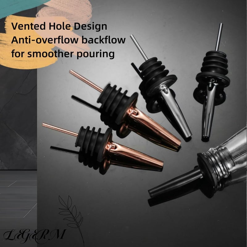 LEGERM Food-Grade Stainless Steel Liquor Pour Spouts with Dust Caps | Leak-Proof Speed Pourer for Liquor & Alcohol Bottles - Brushed Silver, Matte Black, Rose Gold - Image 3