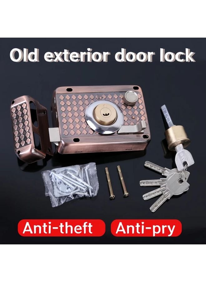 9331 Bronze Heavy Duty Copper Plated Anti Theft Vintage Exterior Door Lock With Cylinder And Key - Image 3