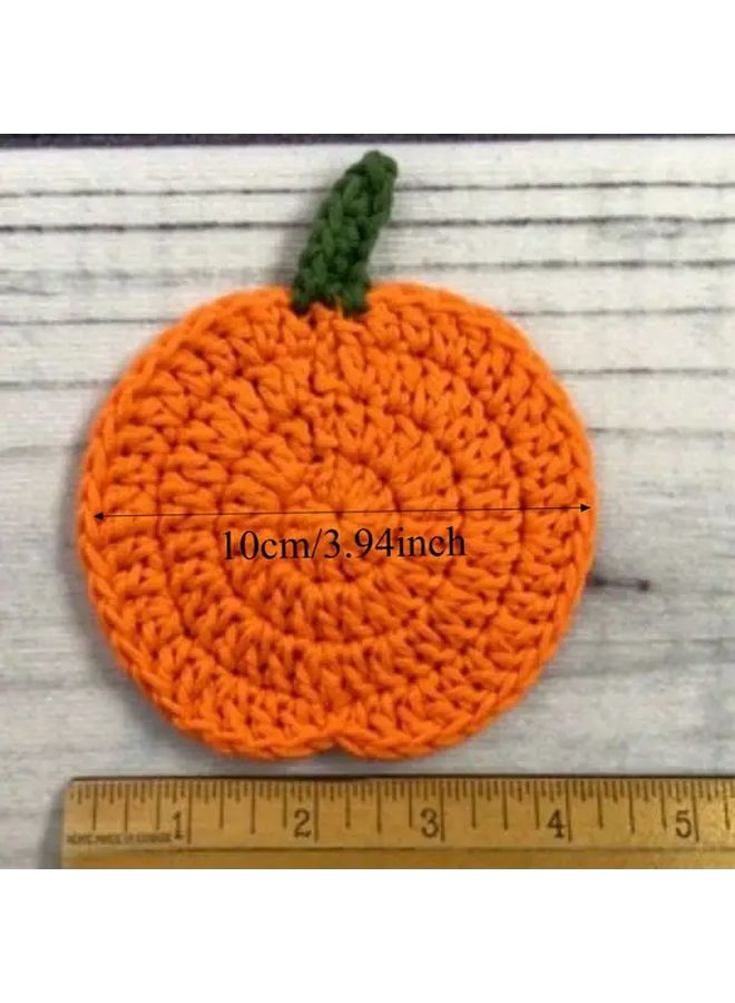 Orange Pumpkin Crochet Coasters 4PCS Absorbent Fall Halloween Thanksgiving Table Decor - Image 3