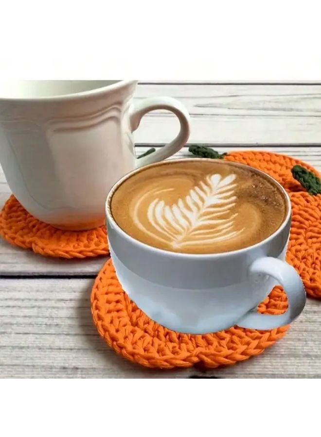 Orange Pumpkin Crochet Coasters 4PCS Absorbent Fall Halloween Thanksgiving Table Decor - Image 5