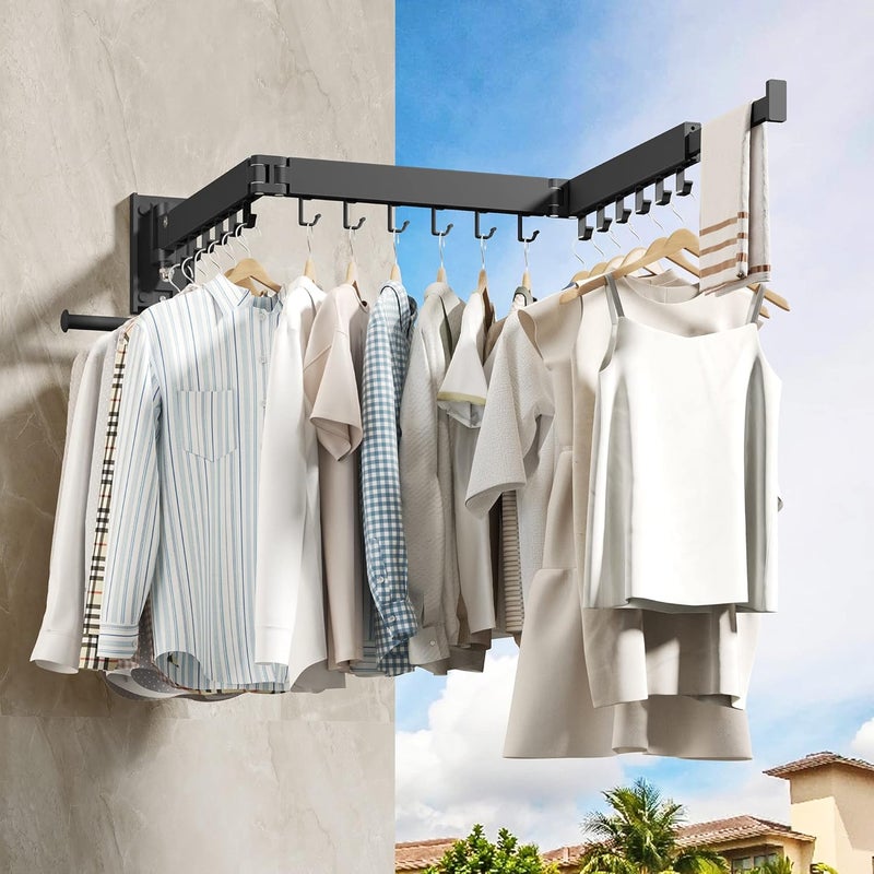 HEILAIYI Wall Mounted Clothes Hanger,Clothes Drying Rack,Laundry Drying Rack,Clothes Rack Wall Mount,Drying Rack Clothing,Laundry Rack,Folding,Retractable,Collapsible,can Fold Upward & Left & Right - Image 5