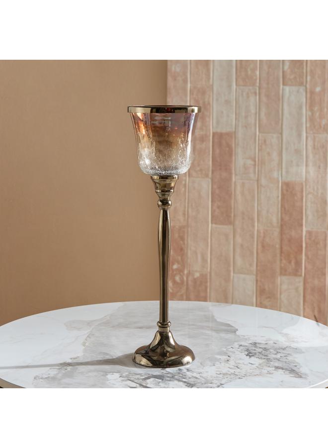 Home Box Jebha Half Crackle and Luster Glass Votive Holder on Steel Base with Steel Ring on Top - 12x12x38 cm  - Image 2