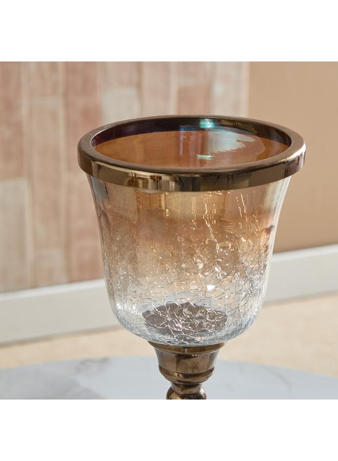 Home Box Jebha Half Crackle and Luster Glass Votive Holder on Steel Base with Steel Ring on Top - 12x12x38 cm  - Image 3