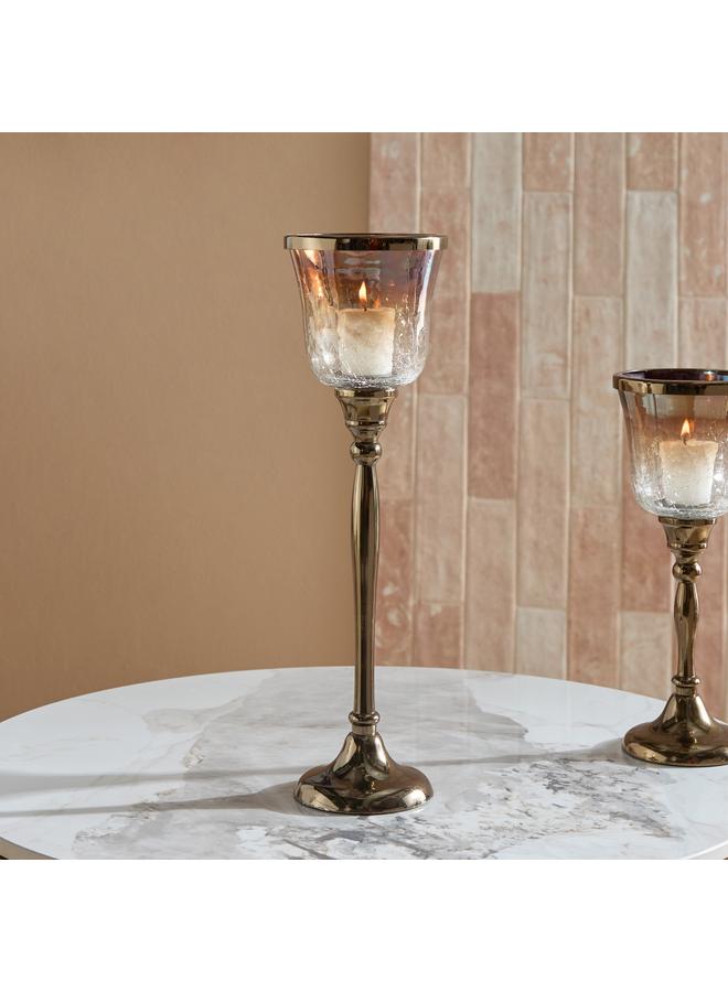 Home Box Jebha Half Crackle and Luster Glass Votive Holder on Steel Base with Steel Ring on Top - 12x12x38 cm  - Image 1