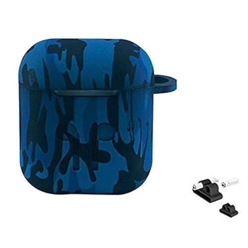 Brain Freezer Silicone-Shockproof Case Cover with Carabiner Hook Compatible with AirPods 1 & 2 Only Black (Airpods Not Included) (Camouflage Blue) - Image 1