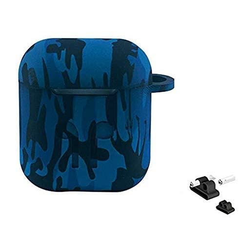 Brain Freezer Silicone-Shockproof Case Cover with Carabiner Hook Compatible with AirPods 1 & 2 Only Black (Airpods Not Included) (Camouflage Blue) - Image 2