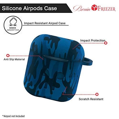 Brain Freezer Silicone-Shockproof Case Cover with Carabiner Hook Compatible with AirPods 1 & 2 Only Black (Airpods Not Included) (Camouflage Blue) - Image 4