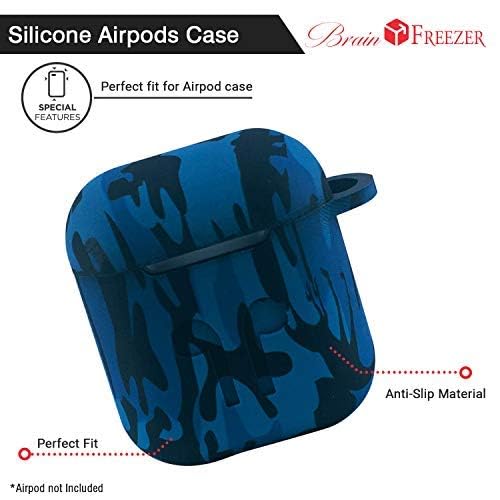 Brain Freezer Silicone-Shockproof Case Cover with Carabiner Hook Compatible with AirPods 1 & 2 Only Black (Airpods Not Included) (Camouflage Blue) - Image 3