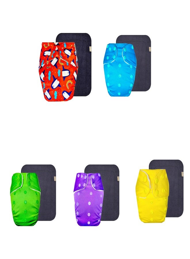 Dumbledo Premium Cloth Diaper with Gray Insert (Pack of 5) | Snug Fit | 6-Layer Absorbent Pad | Quick Dry | All-Day Wear | 3 Months - 3 Years | Unisex Baby - Image 1