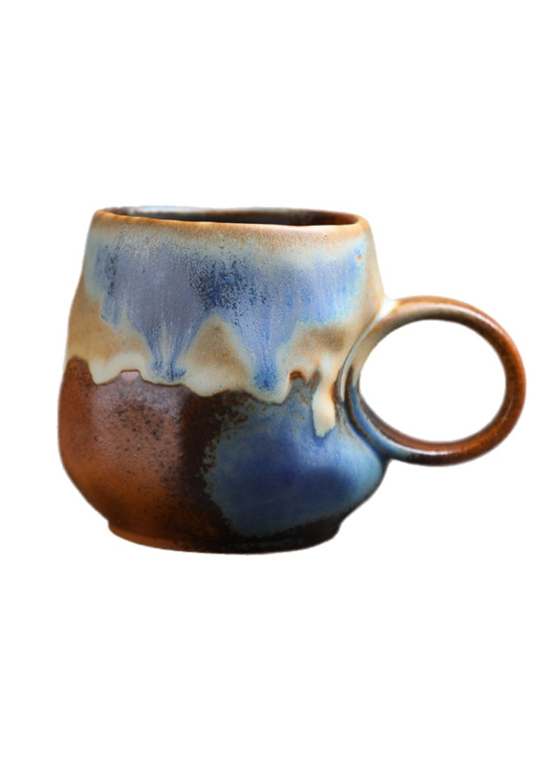 Special-Shaped Mugs, Retro Ceramic Cups, Irregular Cups, Stoneware Water Cups, High-Value Coffee Cups（Kiln-changed blue 270ml） - Image 1