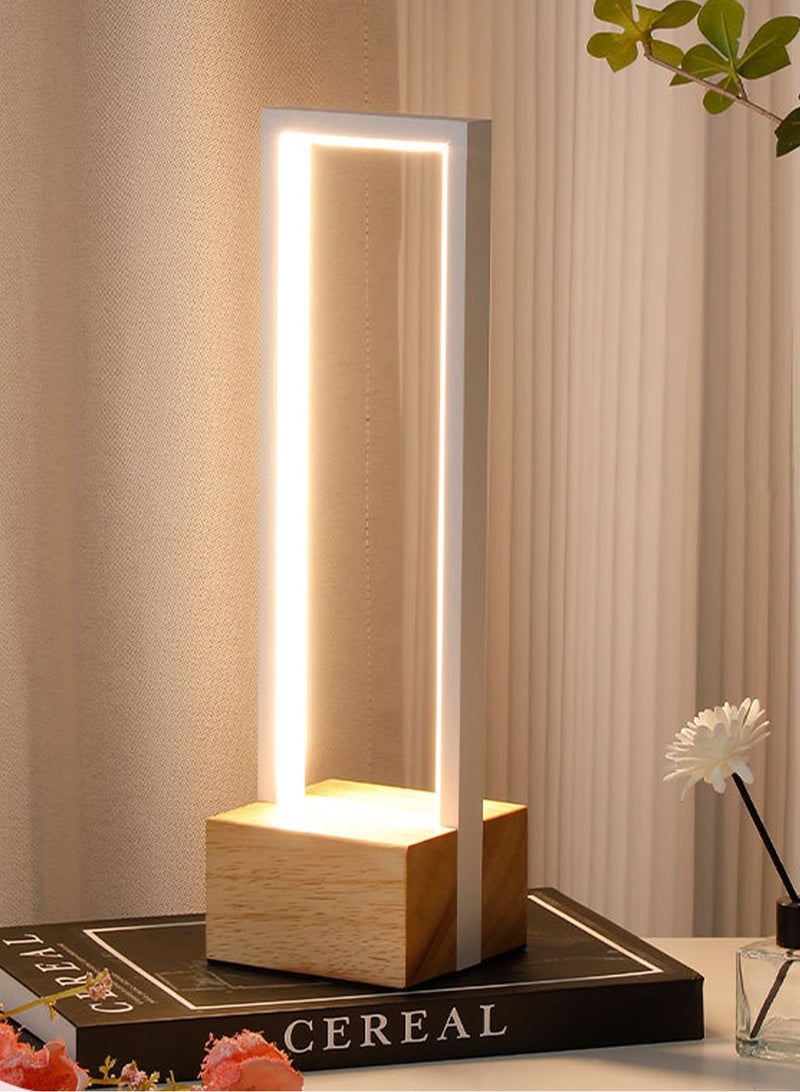 LOOPITYS Desk Lamp, reading lamp,  bedside lamp，LED（3 color temperature 3000K-6000K adjustable, white, USB plug power supply）, rectangular wooden bedside lamp, suitable for bedroom, living room, bedside table, dressing table - Image 1