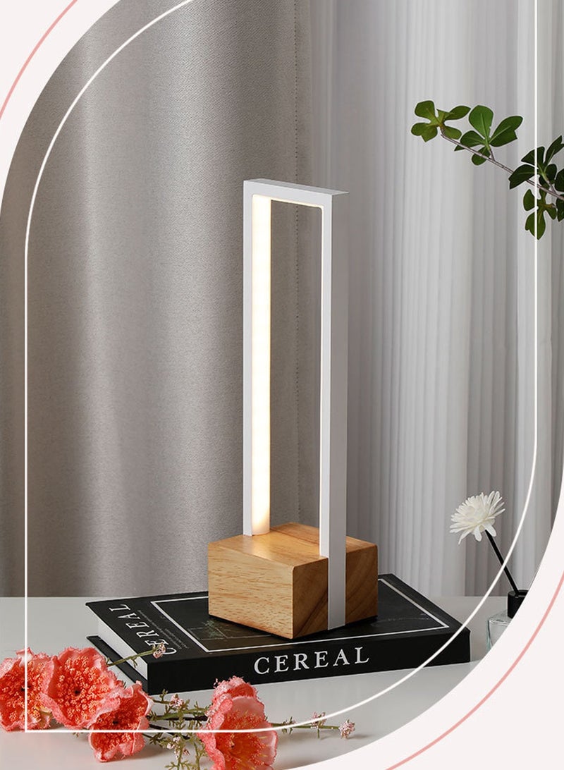 LOOPITYS Desk Lamp, reading lamp,  bedside lamp，LED（3 color temperature 3000K-6000K adjustable, white, USB plug power supply）, rectangular wooden bedside lamp, suitable for bedroom, living room, bedside table, dressing table - Image 2