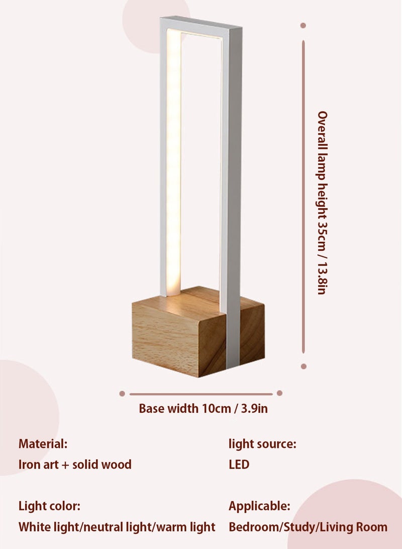 LOOPITYS Desk Lamp, reading lamp,  bedside lamp，LED（3 color temperature 3000K-6000K adjustable, white, USB plug power supply）, rectangular wooden bedside lamp, suitable for bedroom, living room, bedside table, dressing table - Image 3