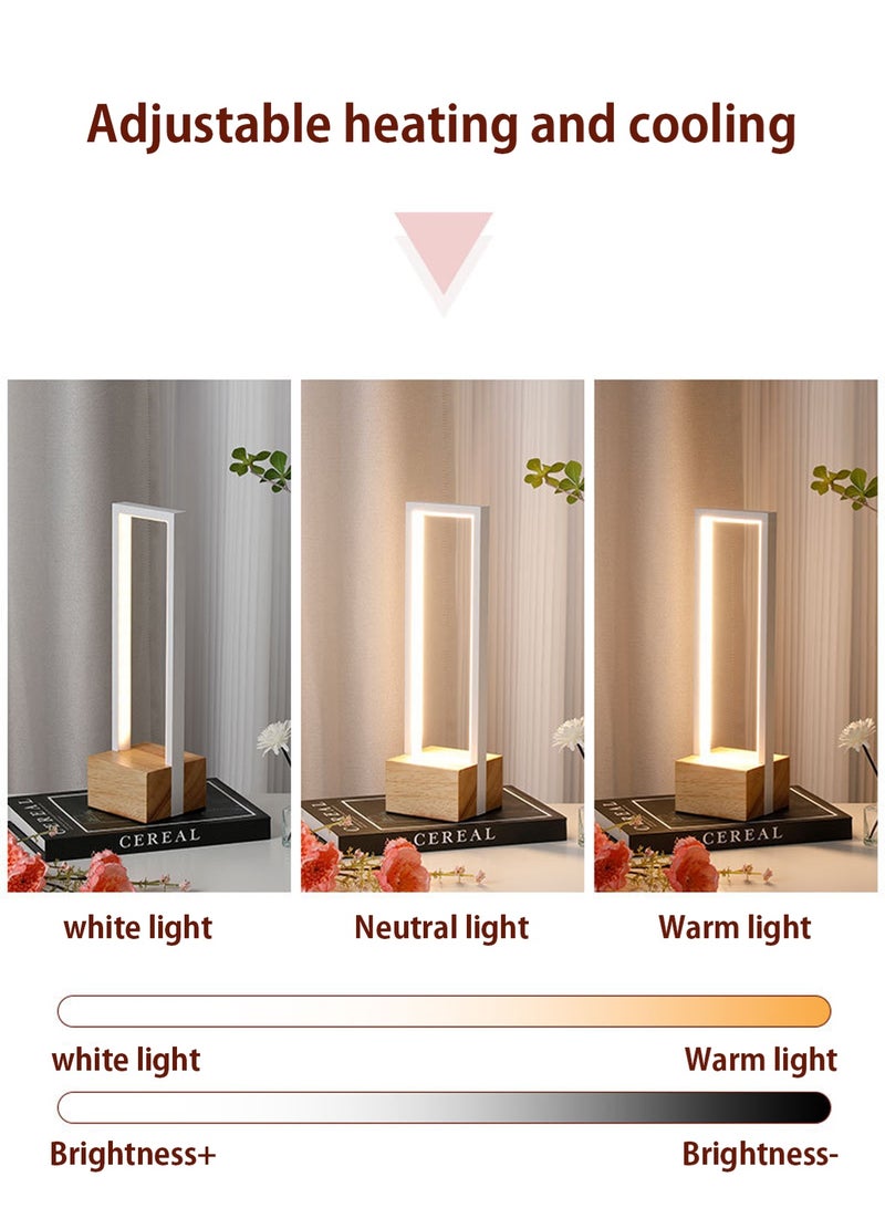 LOOPITYS Desk Lamp, reading lamp,  bedside lamp，LED（3 color temperature 3000K-6000K adjustable, white, USB plug power supply）, rectangular wooden bedside lamp, suitable for bedroom, living room, bedside table, dressing table - Image 4