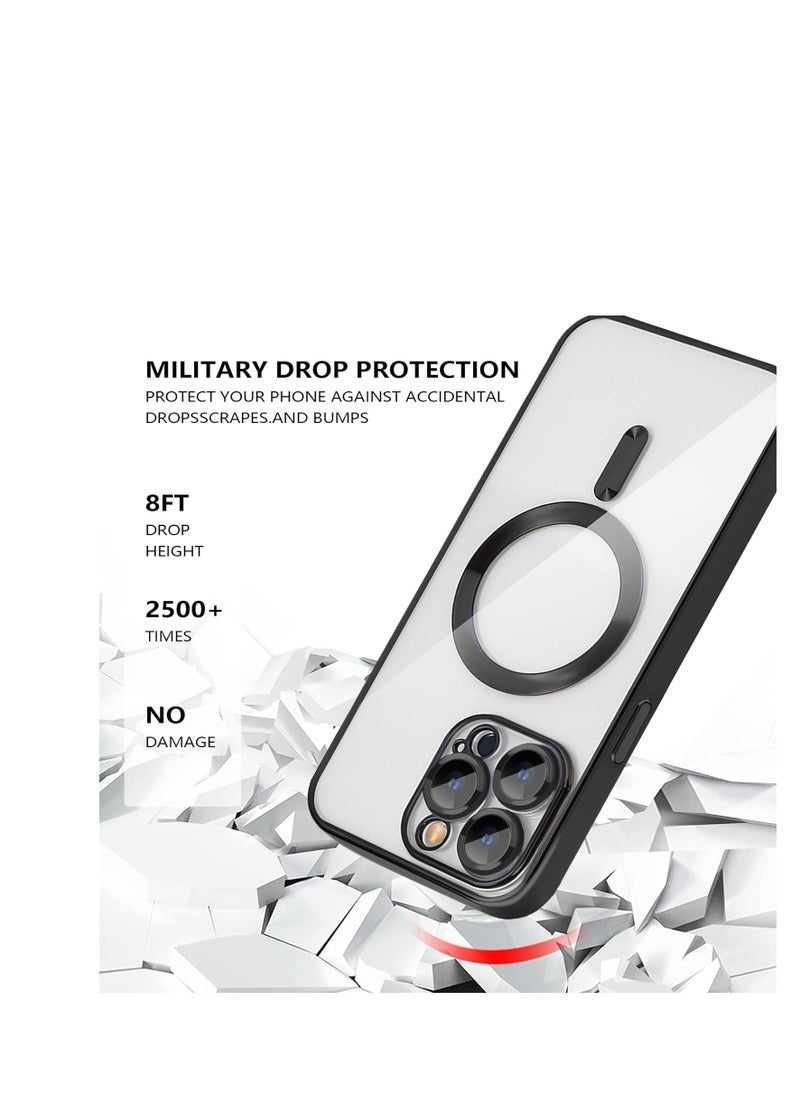 Magsafe for iPhone 15 Pro Magnetic Clear Case, Compatible with MagSafe, Built-in Camera Lens Protector, Luxury Plating Soft TPU Shockproof Slim Thin Fit Back Cover iPhone 15 Pro 6.1'' - Black  - Image 2