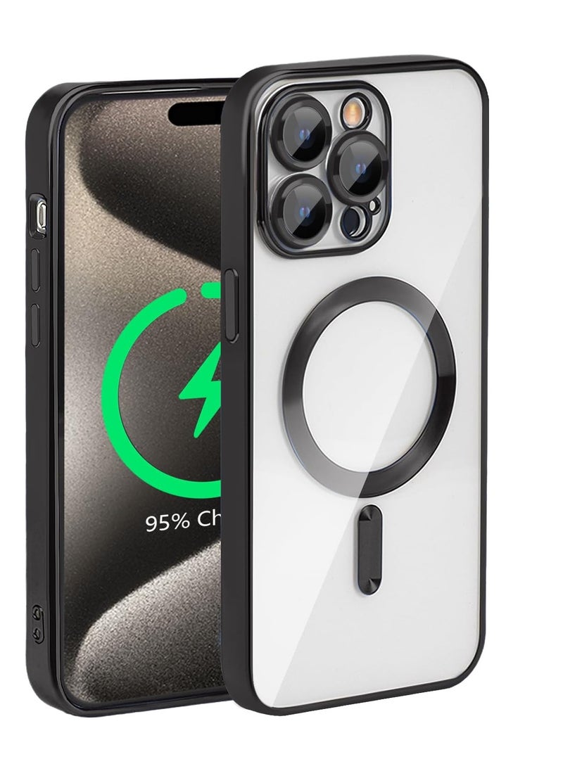 Magsafe for iPhone 15 Pro Magnetic Clear Case, Compatible with MagSafe, Built-in Camera Lens Protector, Luxury Plating Soft TPU Shockproof Slim Thin Fit Back Cover iPhone 15 Pro 6.1'' - Black  - Image 1